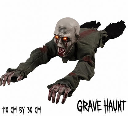 🧟 Animated Crawling Zombie Prop  – Sound-Activated Scare With Red Eyes 🎃