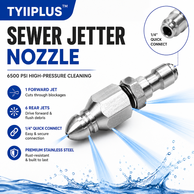🔥 50% OFF TODAY🚿 6500 PSI Stainless Steel Sewer Jetter Nozzle – 1/4" Quick Connect