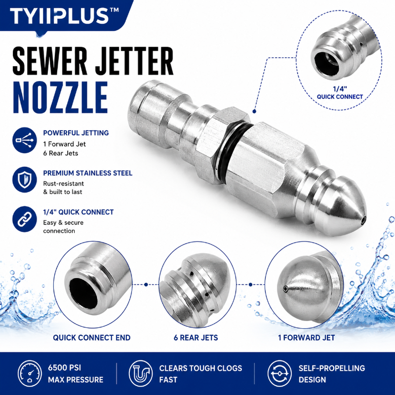 🔥 50% OFF TODAY🚿 6500 PSI Stainless Steel Sewer Jetter Nozzle – 1/4" Quick Connect