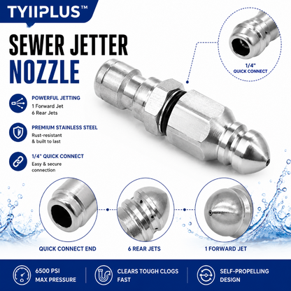 🔥 50% OFF TODAY🚿 6500 PSI Stainless Steel Sewer Jetter Nozzle – 1/4" Quick Connect