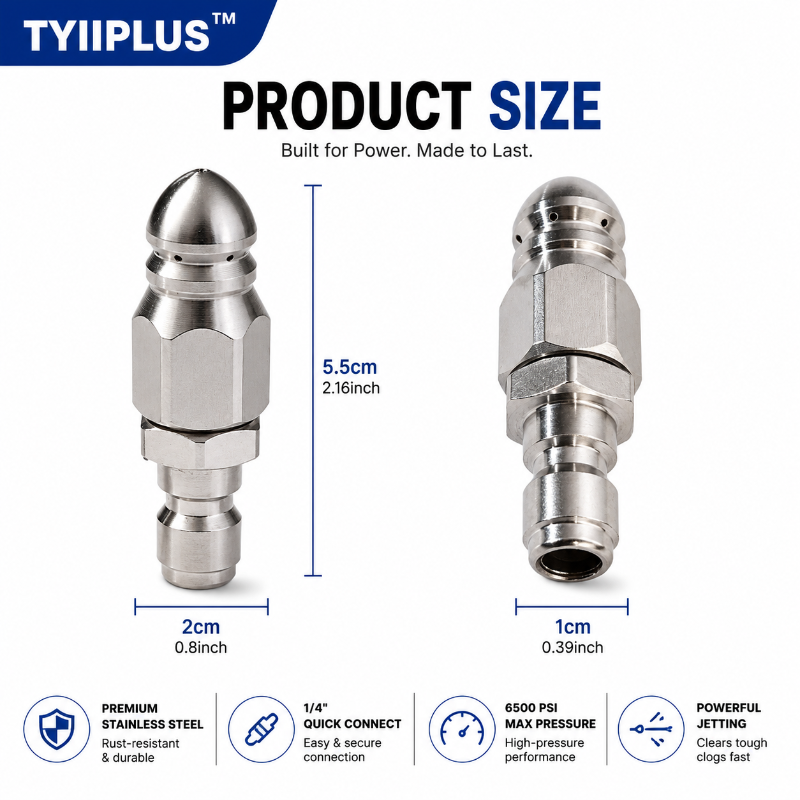 🔥 50% OFF TODAY🚿 6500 PSI Stainless Steel Sewer Jetter Nozzle – 1/4" Quick Connect