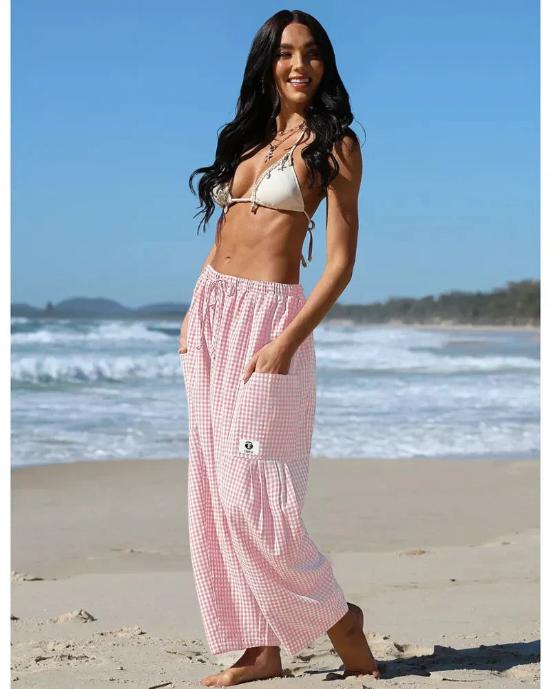 Women’s Loose Plaid Wide Leg Pants with Pockets