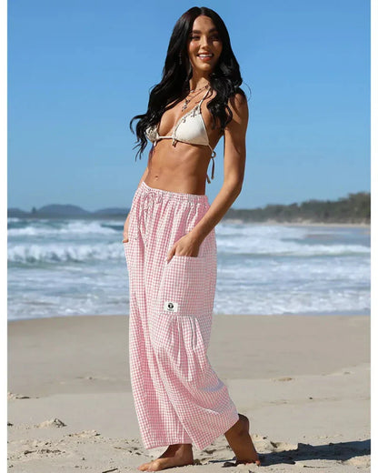Women’s Loose Plaid Wide Leg Pants with Pockets