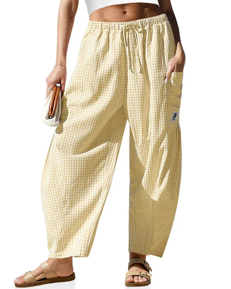 Women’s Loose Plaid Wide Leg Pants with Pockets