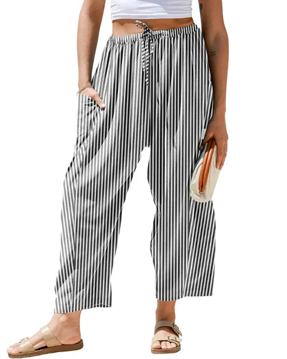 Women’s Loose Plaid Wide Leg Pants with Pockets