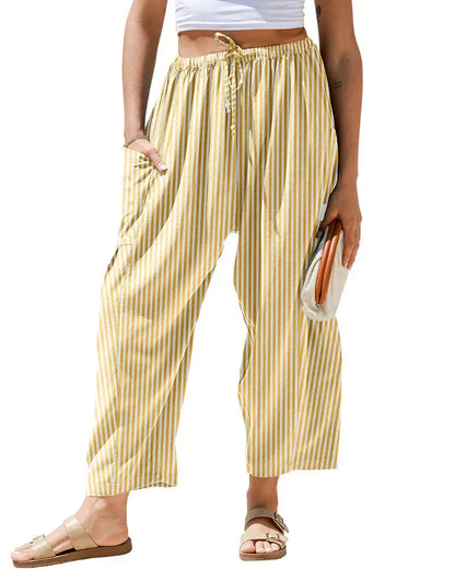 Women’s Loose Plaid Wide Leg Pants with Pockets
