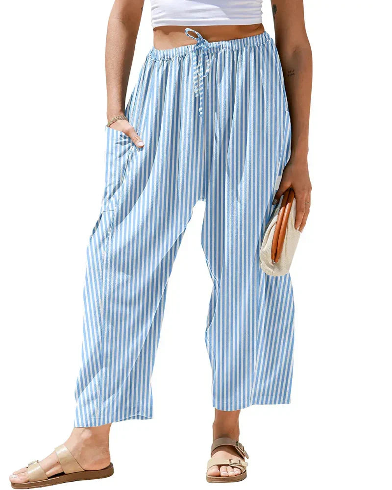 Women’s Loose Plaid Wide Leg Pants with Pockets