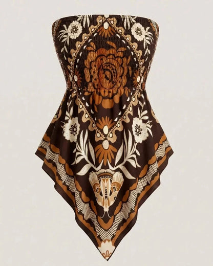Boho Ethnic Print Tube Top Asym Hem