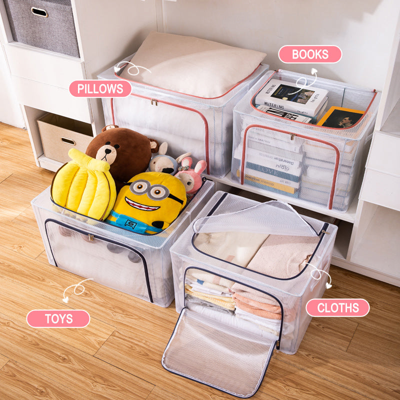 Transparent Dust-proof Thickened Foldable Storage Box Large Capacity Clothes Storage Bag with Handles and Sturdy Zipper
