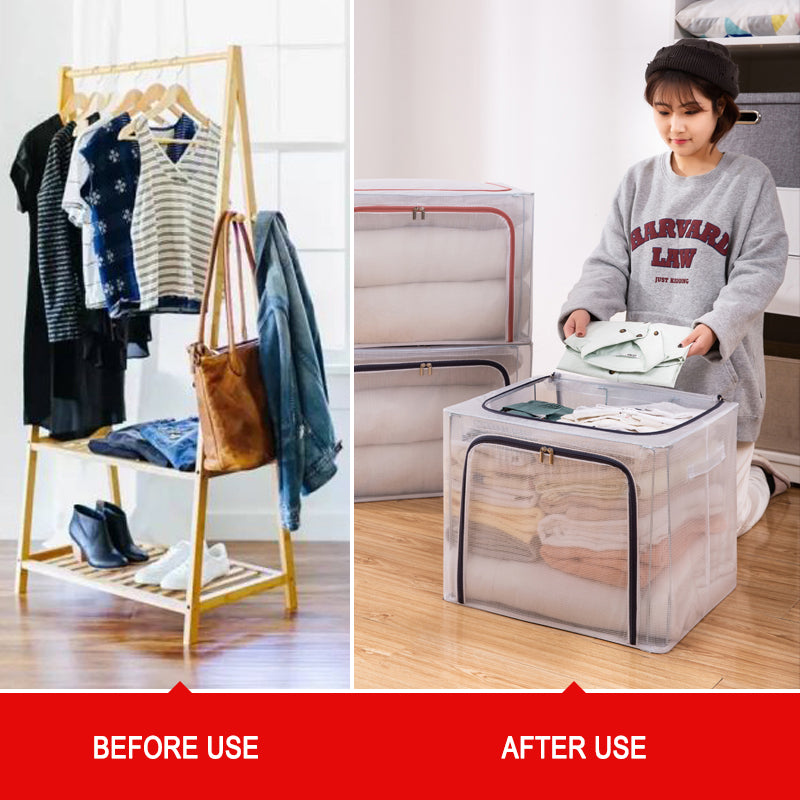 Transparent Dust-proof Thickened Foldable Storage Box Large Capacity Clothes Storage Bag with Handles and Sturdy Zipper