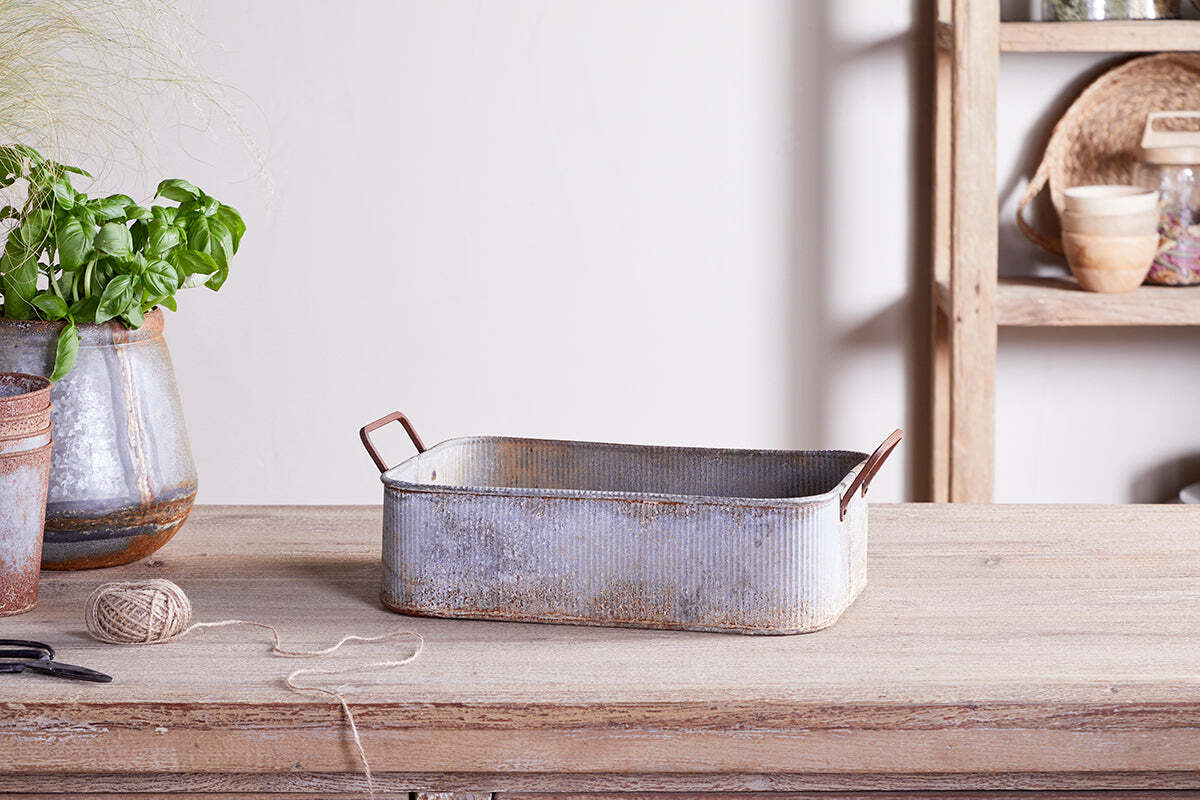 Nkuku Japos Outdoor Planter Tray – Aged Zinc