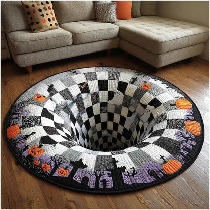 🔥 Limited time 55% OFF🎃3D Skeleton Vortex Quilted Round Halloween Rug