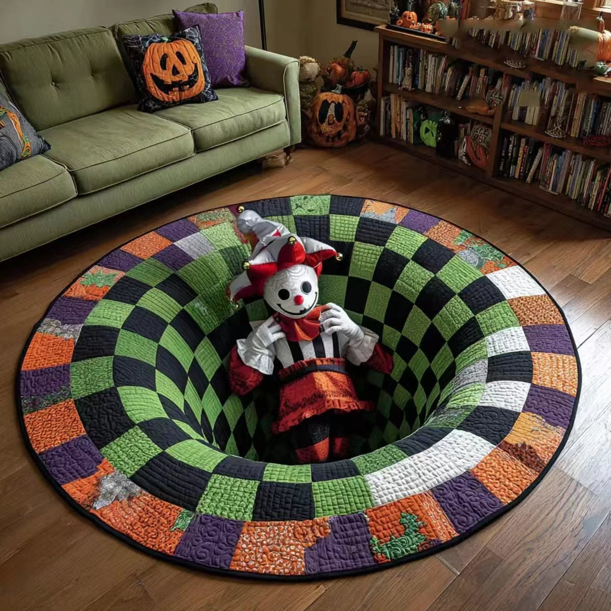 🔥 Limited time 55% OFF🎃3D Skeleton Vortex Quilted Round Halloween Rug
