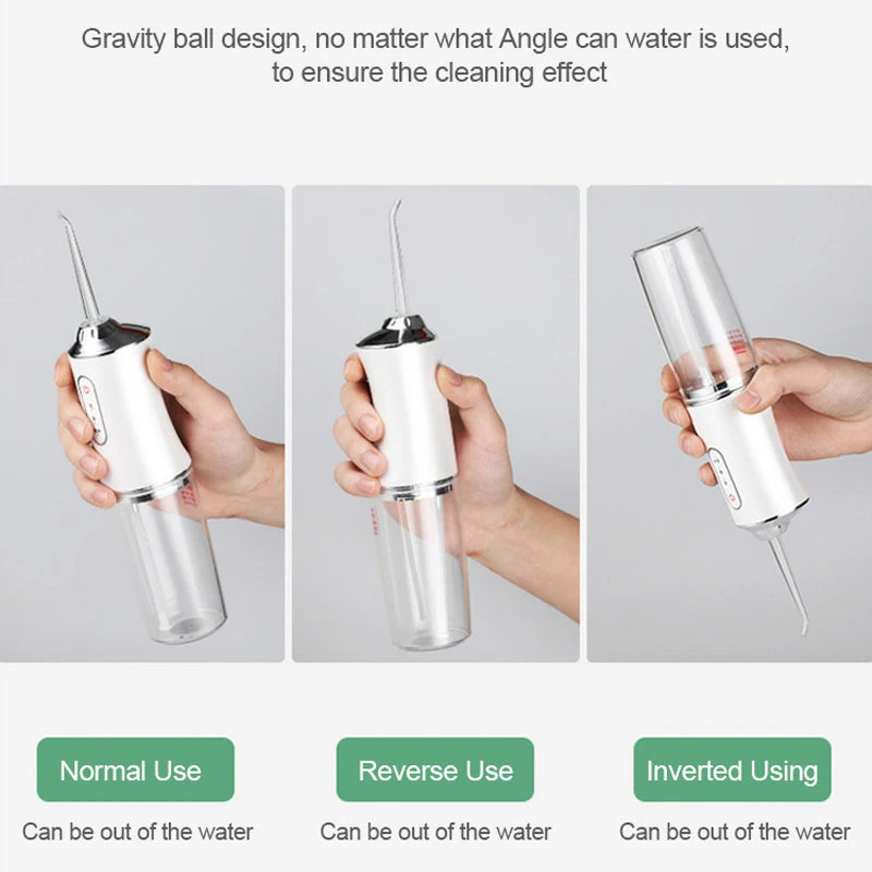 Oral Irrigator kit Portable Dental Water Flosser USB Rechargeable Water Jet Floss Tooth Pick 4 Tip 220ml 3 Modes IPX7 1400rpm