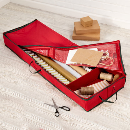 Red Gift Wrap Organizer with Compartments and Pockets