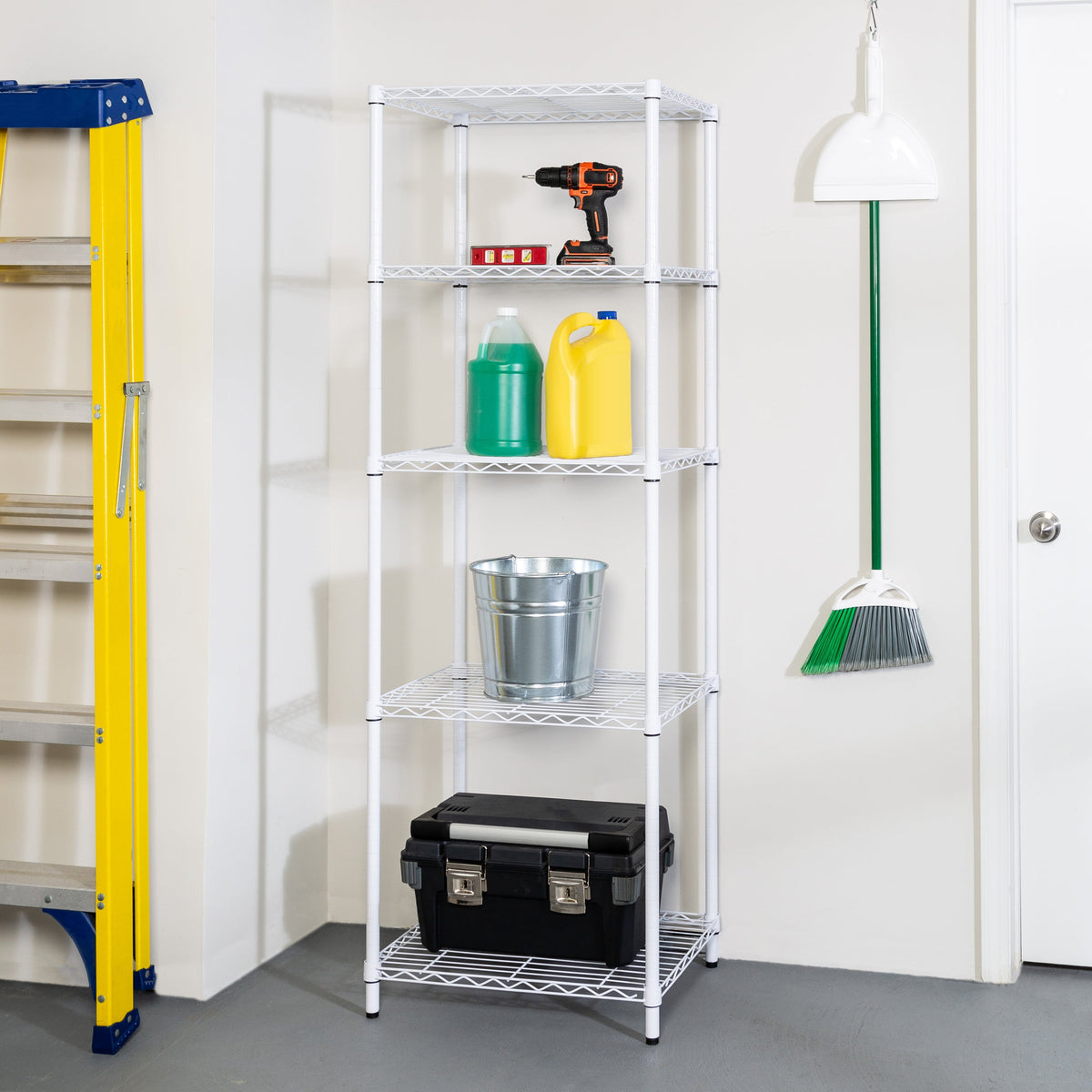 White 5-Tier Adjustable Shelving Unit with 250-lb Shelf Capacity
