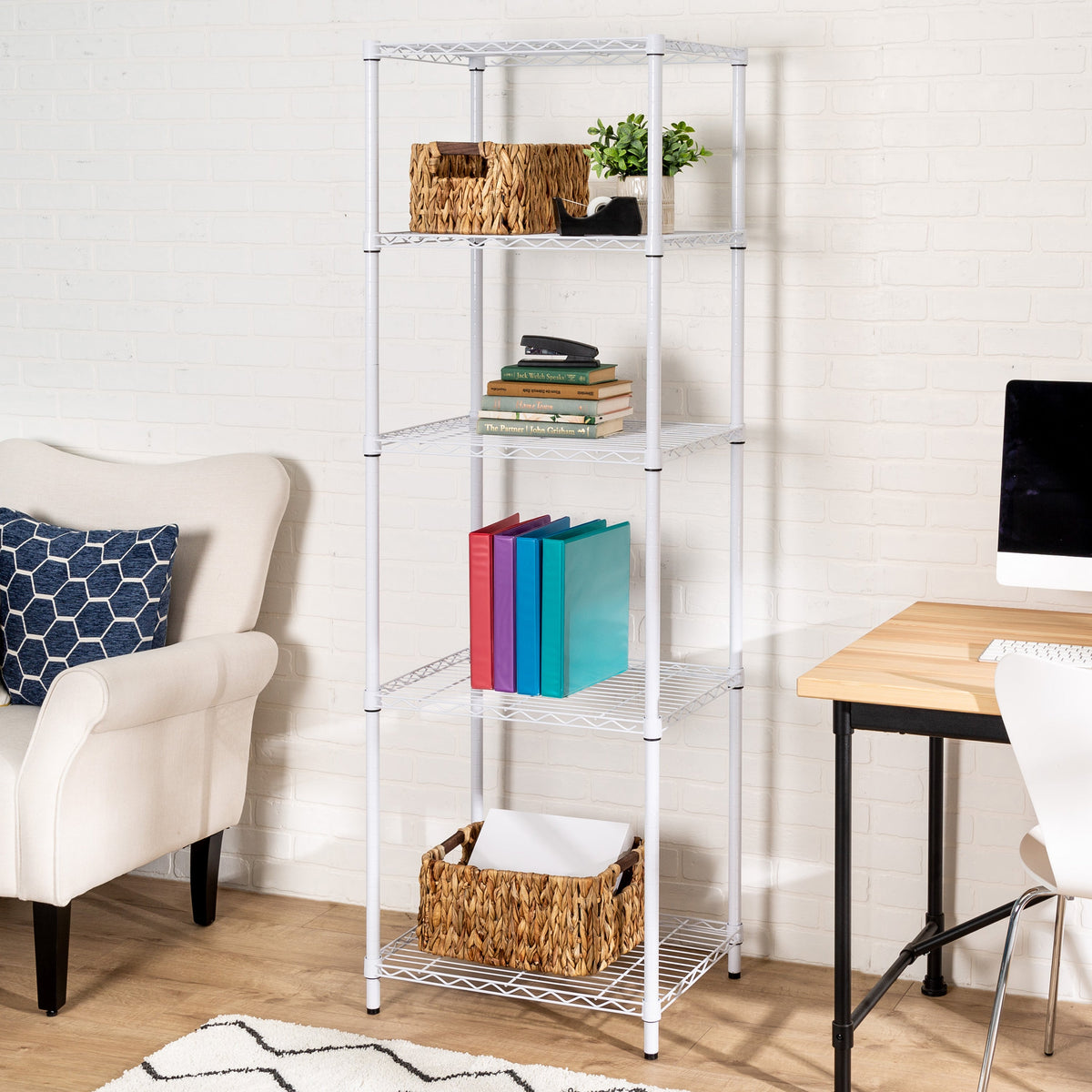 White 5-Tier Adjustable Shelving Unit with 250-lb Shelf Capacity