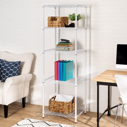 White 5-Tier Adjustable Shelving Unit with 250-lb Shelf Capacity