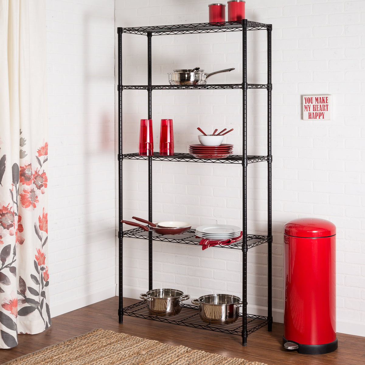 Black 5-Tier Adjustable Shelving Unit with 200-lb Shelf Capacity