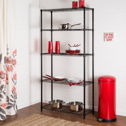 Black 5-Tier Adjustable Shelving Unit with 200-lb Shelf Capacity