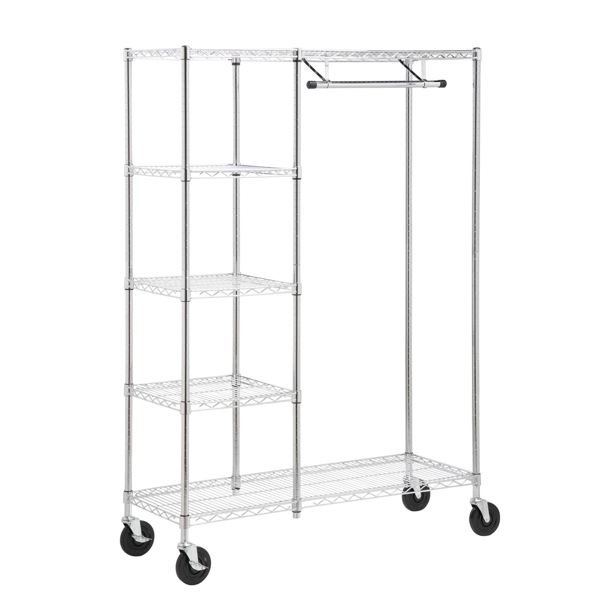 Chrome Rolling Closet with Garment Bar and Shelves