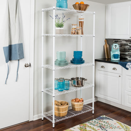 White 5-Tier Adjustable Shelving Unit with 200-lb Shelf Capacity