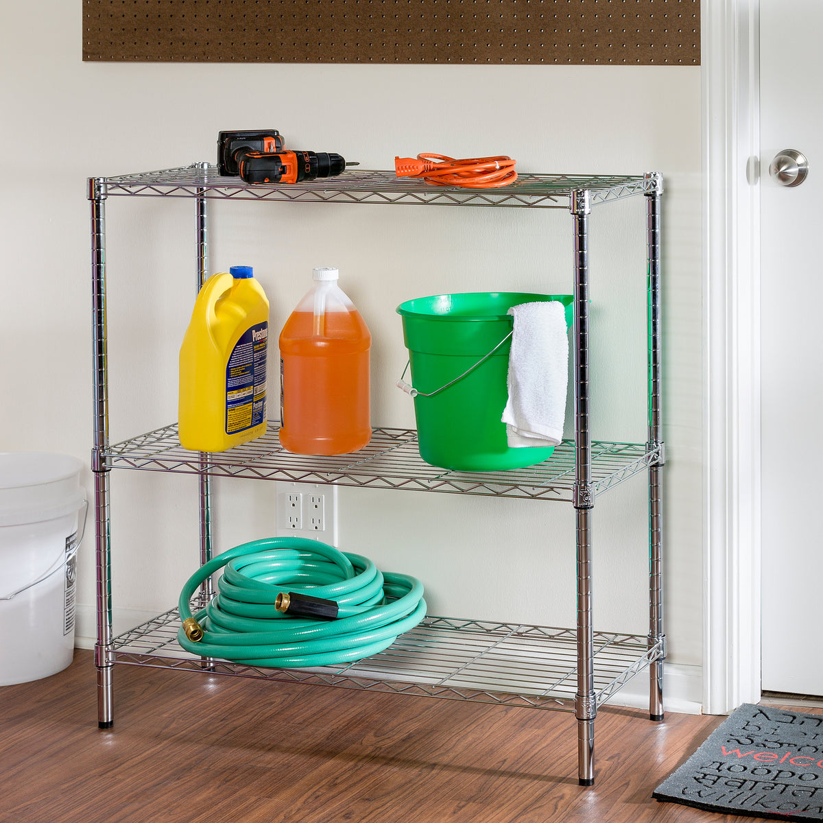 Chrome 3-Tier Adjustable Shelving Unit with 200-lb Shelf Capacity