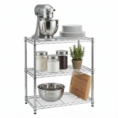 Chrome 3-Tier Adjustable Shelving Unit with 250-lb Weight Capacity