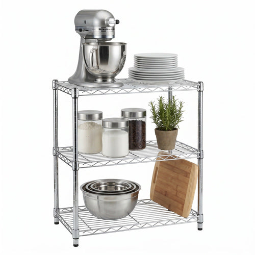 Chrome 3-Tier Adjustable Shelving Unit with 250-lb Weight Capacity