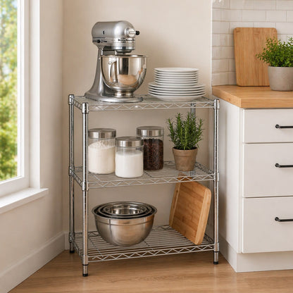 Chrome 3-Tier Adjustable Shelving Unit with 250-lb Weight Capacity