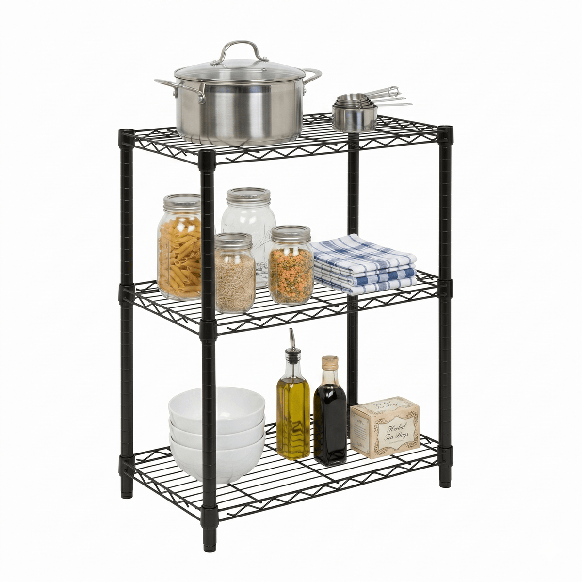 Black 3-Tier Heavy-Duty Adjustable Shelving Unit