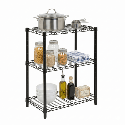 Black 3-Tier Heavy-Duty Adjustable Shelving Unit