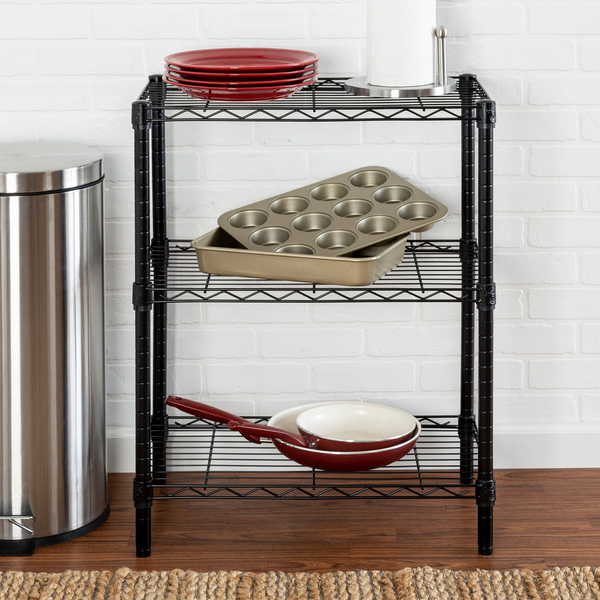 Black 3-Tier Heavy-Duty Adjustable Shelving Unit