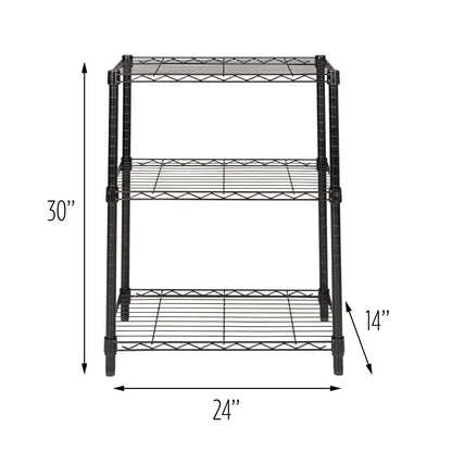Black 3-Tier Heavy-Duty Adjustable Shelving Unit