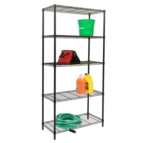 Black 5-Tier Heavy-Duty Shelving Unit With 350-lb Shelf Capacity