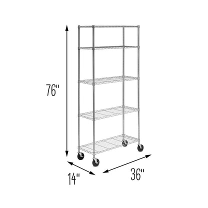 Chrome Rolling Heavy-Duty Adjustable Shelving Unit
