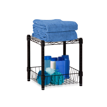 Black Wire Shelf With Bottom Storage Basket