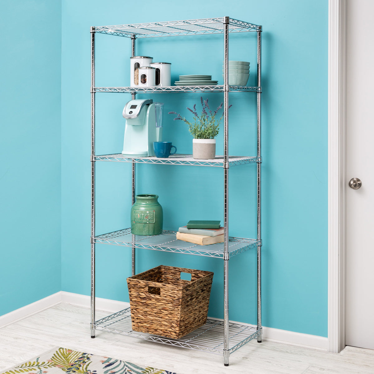 Chrome 5-Tier Adjustable Shelving Unit with 350-lb Shelf Capacity