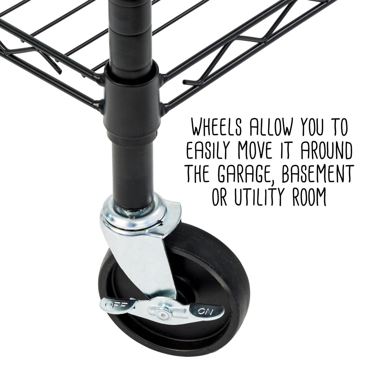 Black Rolling Adjustable Garage Shelving Unit with 3 Pull-Out Baskets