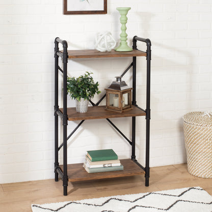 Black/Rustic 3-Tier Industrial Bookshelf