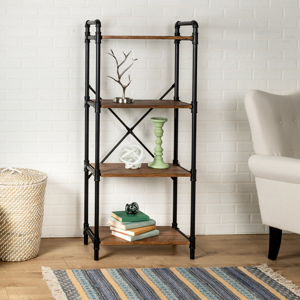 Black/Brown 4-Tier Industrial Bookshelf