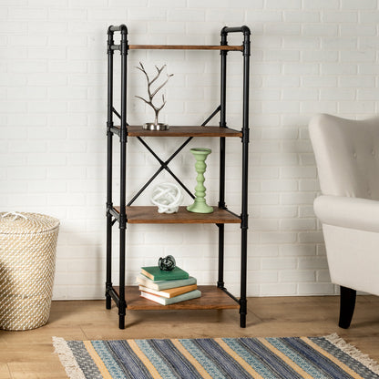 Black/Brown 4-Tier Industrial Bookshelf