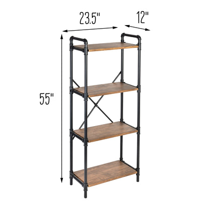 Black/Brown 4-Tier Industrial Bookshelf