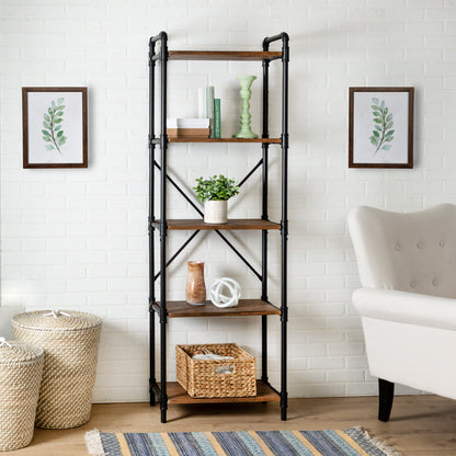 Black/Rustic 5-Tier Industrial Bookshelf
