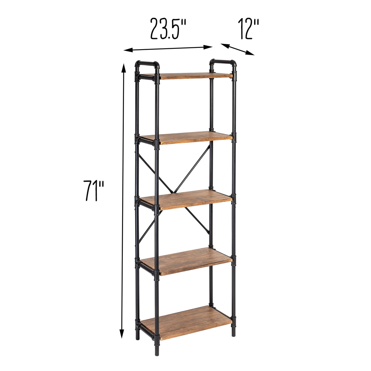 Black/Rustic 5-Tier Industrial Bookshelf