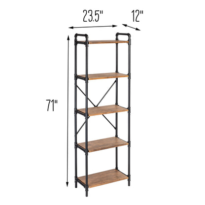 Black/Rustic 5-Tier Industrial Bookshelf