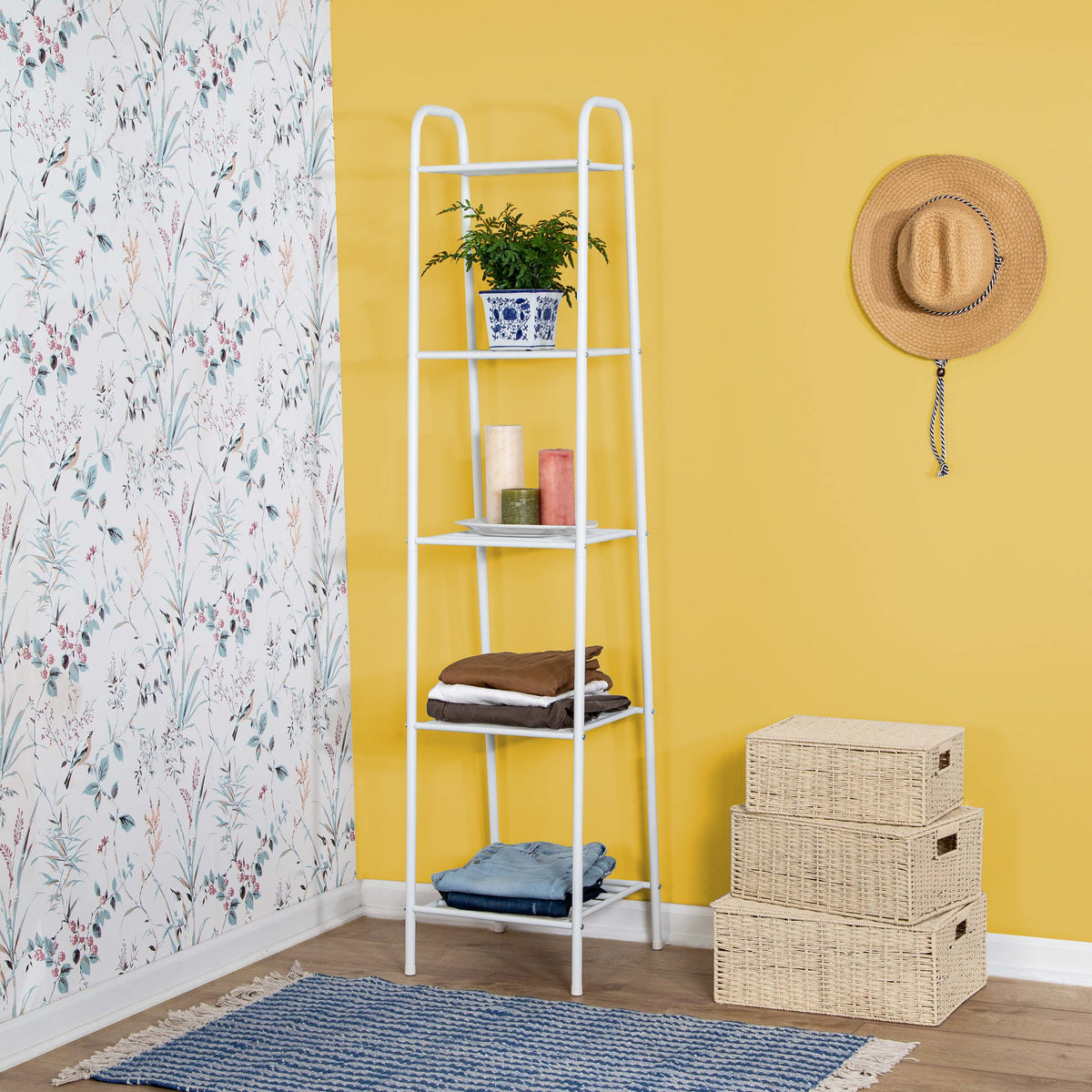 Matte White 5-Tier Metal Shelving Unit