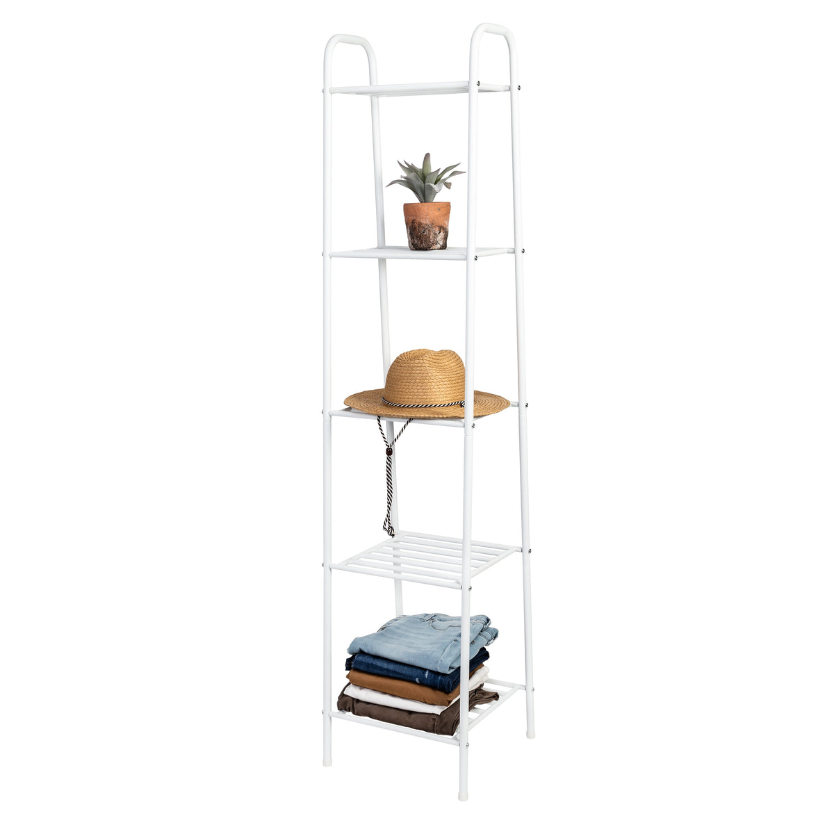 Matte White 5-Tier Metal Shelving Unit