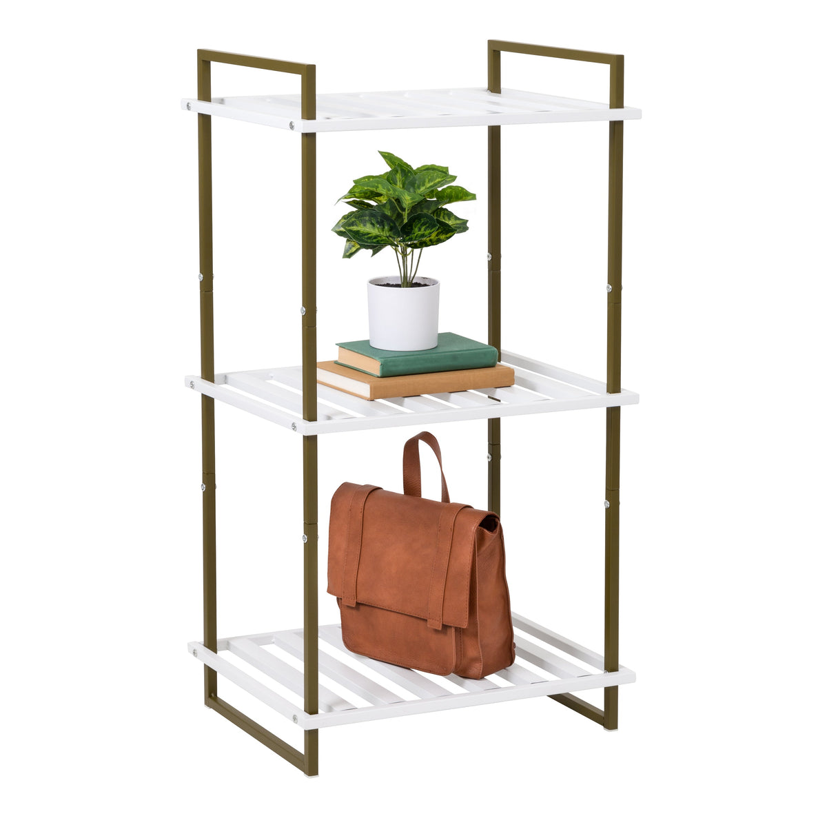 Olive/White 3-Tier Small Metal Shelf