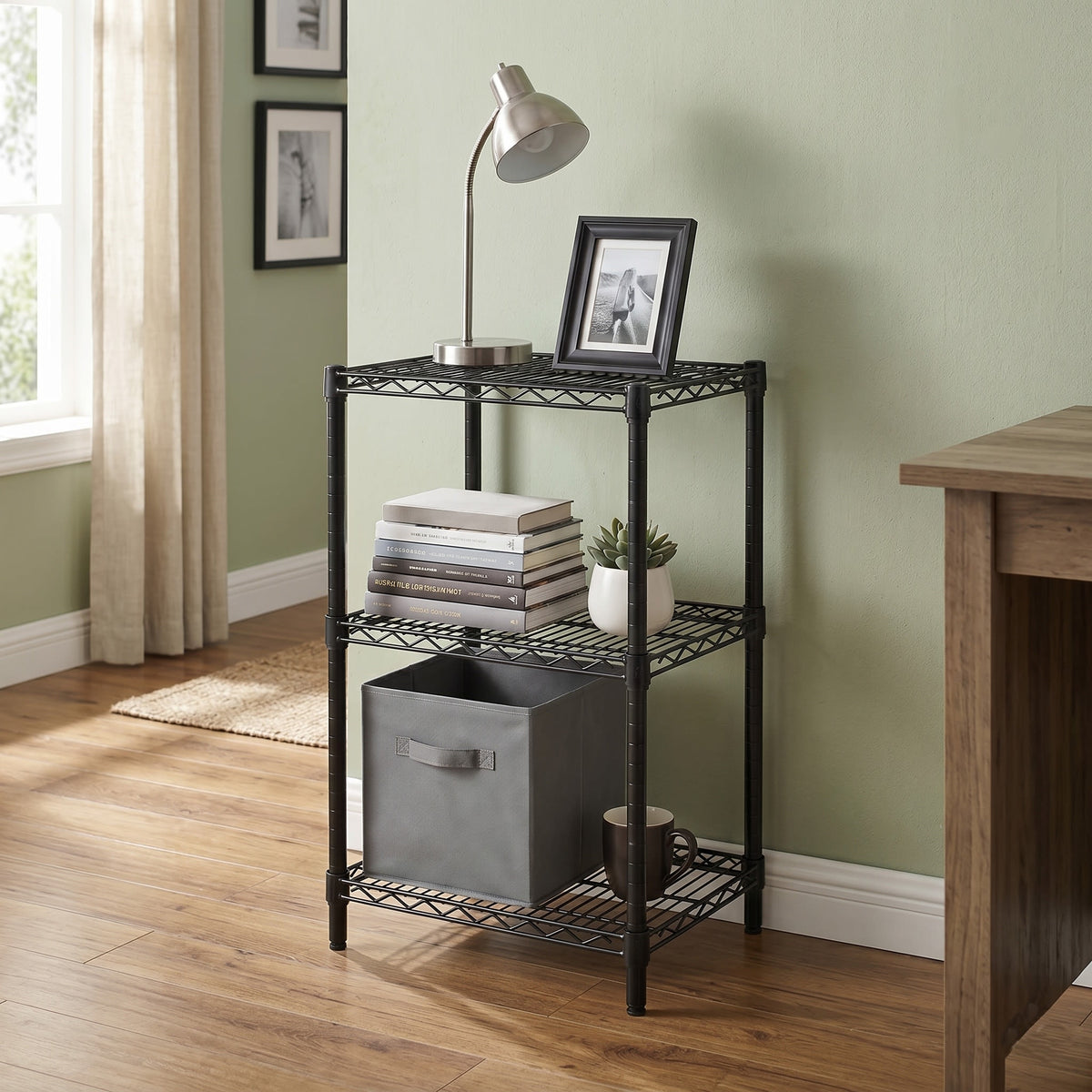 Black 3-Tier Small Adjustable Shelving Unit